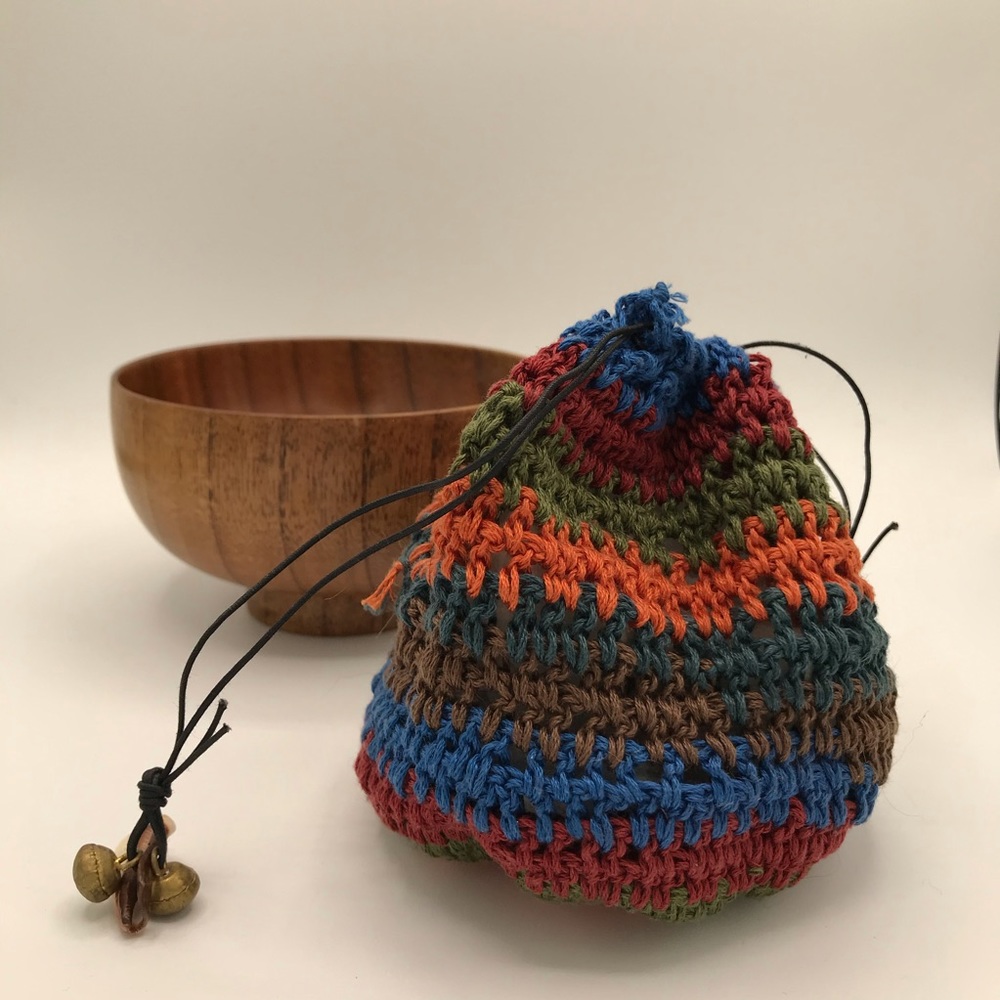 Handmade Drawstring Bag with Shell and Bell Detail